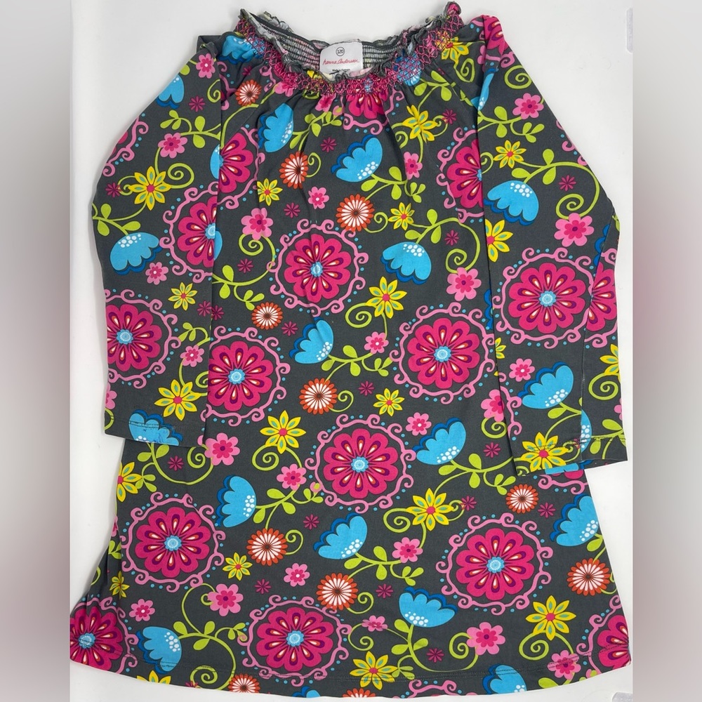 HANNA ANDERSSON: Gray Retro Floral Dress, Size 120 (6-7)